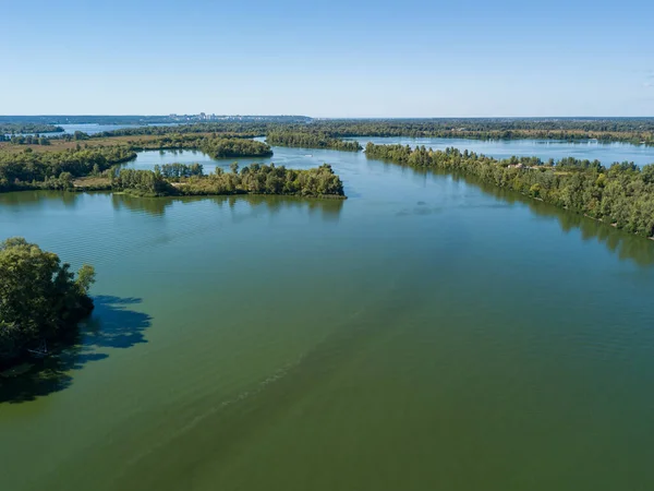 Vista Panorámica Del Río Dniéper Kiev Soleado Día Despejado Vista — Foto de Stock