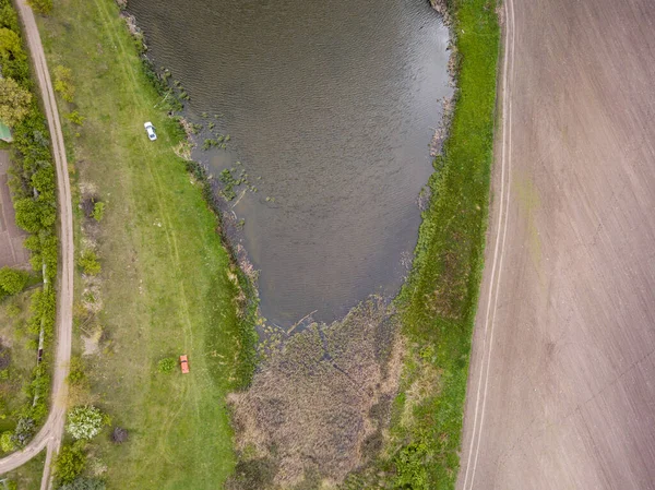 空中无人驾驶飞机视图 乌克兰的乡村湖泊 — 图库照片
