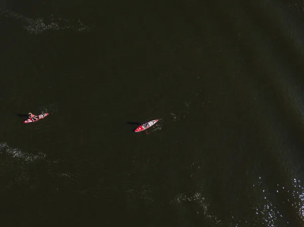 Kayak Barco Agua Verde Del Río Dnieper Vista Aérea Del —  Fotos de Stock