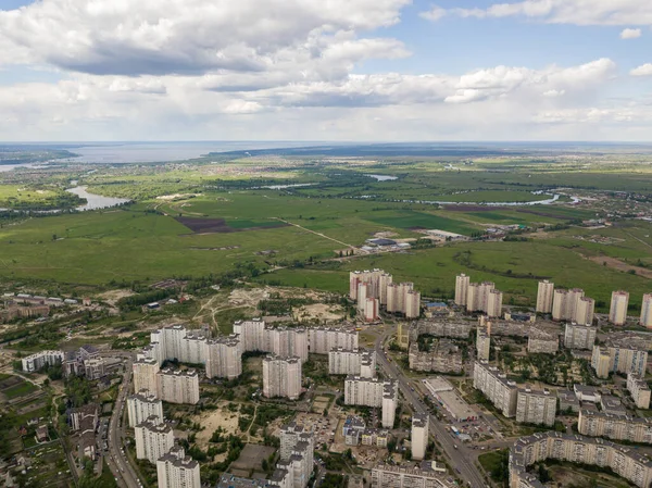 Luchtdrone Zicht Buitenwijken Van Stad Kiev — Stockfoto