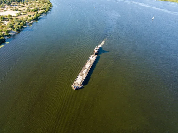 Aerial Drone View Barge Sails Dnieper River — Stock Photo, Image