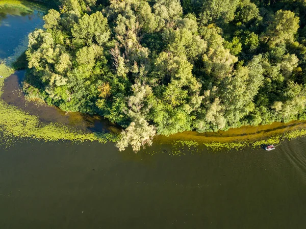 Orilla Verde Del Río Dniéper Día Soleado Verano Vista Aérea — Foto de Stock