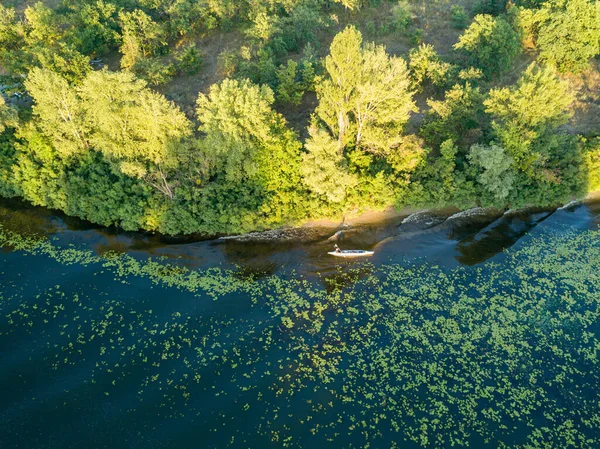 Kayak Barco Agua Verde Del Río Dnieper Vista Aérea Del —  Fotos de Stock