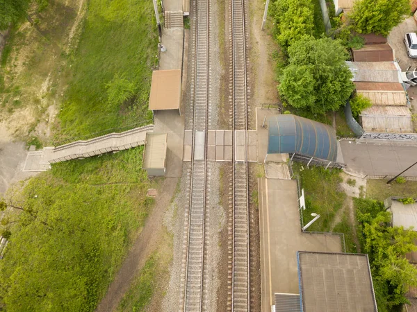 Järnvägen Xing Flygdrönare Ovanifrån — Stockfoto