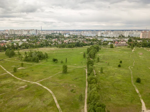 Flygdrönare Utkanter Staden Kiev — Stockfoto