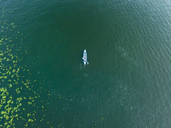 Kayak Barco Agua Verde Del Río Dnieper Vista Aérea Del —  Fotos de Stock