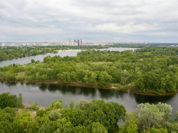 Vista Aérea Del Dron Del Río Dniéper Kiev — Foto de Stock