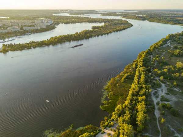 Vista Aérea Del Dron Orilla Del Río Dniéper Kiev Por — Foto de Stock