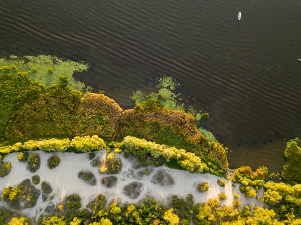 Drohnen Aus Der Luft Ufer Des Dnjepr Kiew Abend Den — Stockfoto