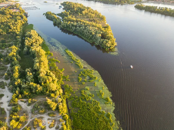 Повітряний Дрон Банк Дніпра Києві Увечері Променях Сонця — стокове фото