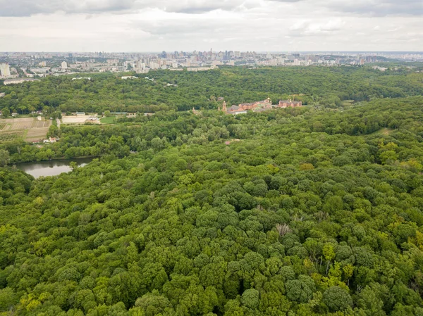 Veduta Aerea Del Drone Edifici Nella Foresta Kiev — Foto Stock