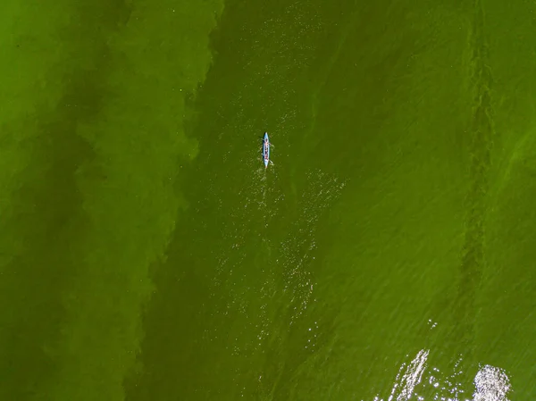 Kayak Barco Agua Verde Del Río Dnieper Vista Aérea Del — Foto de Stock