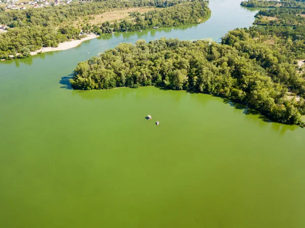 Vista Aérea Orilla Del Río Dniéper Las Algas Florecen Agua — Foto de Stock