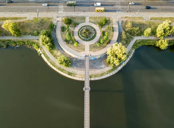 Vue Aérienne Sur Drone Sentiers Pédestres Près Lac Dans Parc — Photo