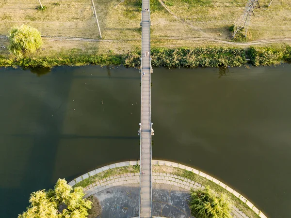 Vue Aérienne Sur Drone Sentiers Pédestres Près Lac Dans Parc — Photo