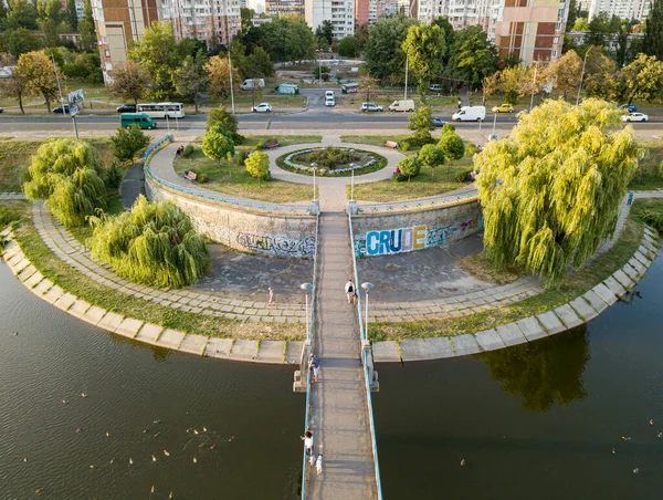 Aerial Drone View Walking Paths Lake City Park Kiev — Stock Photo, Image