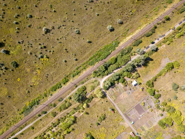 Aerial Drone View Railroad Meadow Rare Bushes — Stock Photo, Image