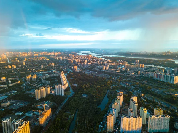 Luchtdrone Zicht Regen Kiev Stad — Stockfoto