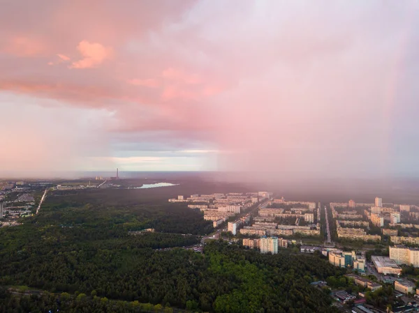 Vista Aérea Drones Chuva Sobre Cidade Kiev — Fotografia de Stock