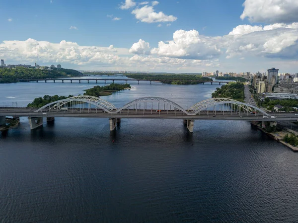 Vista Aérea Drones Ponte Ferroviária Automóvel Darnitsky Kiev — Fotografia de Stock