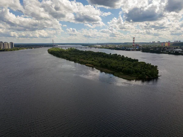 Flygdrönare Utsikt Över Floden Dnepr Kiev — Stockfoto