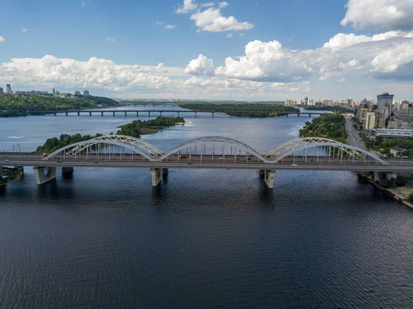 Vue Aérienne Sur Drone Darnitsky Chemin Fer Pont Automobile Kiev — Photo