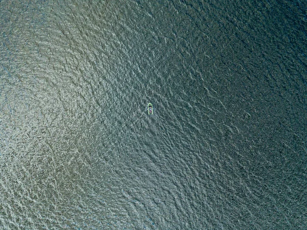 Aerial Drone View Fishing Boat Waves River — Stock Photo, Image