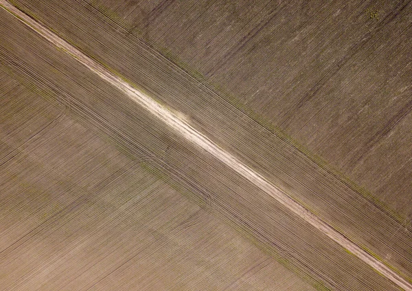 Vista Aérea Del Dron Camino Través Campos Agrícolas — Foto de Stock