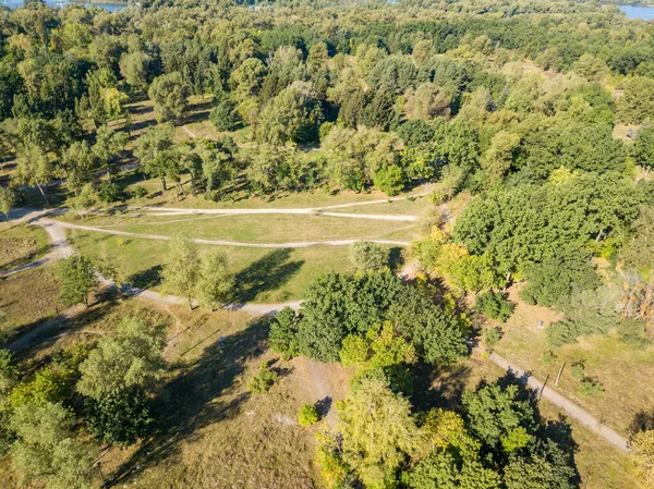 Vista Aérea Drones Caminho Terra Parque Cidade — Fotografia de Stock