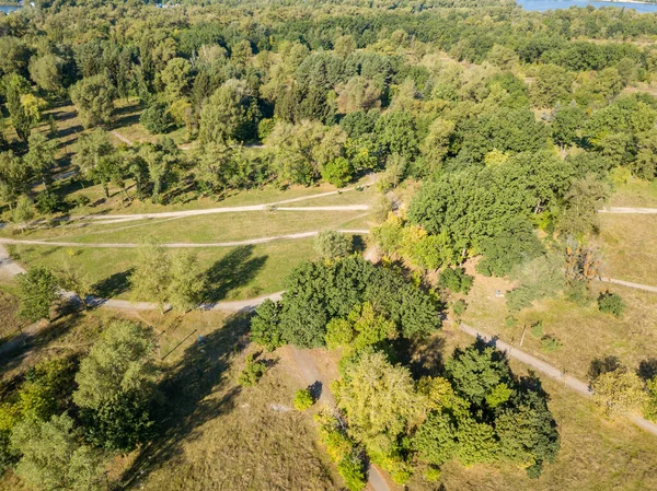 Veduta Aerea Del Drone Sentiero Sterrato Nel Parco Cittadino — Foto Stock
