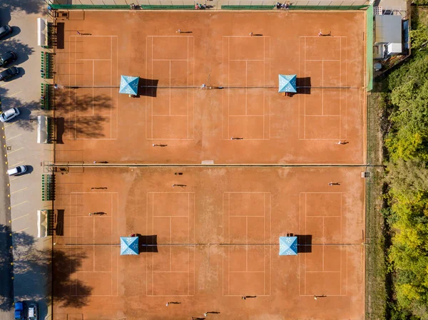 Tennis court. Aerial drone view.