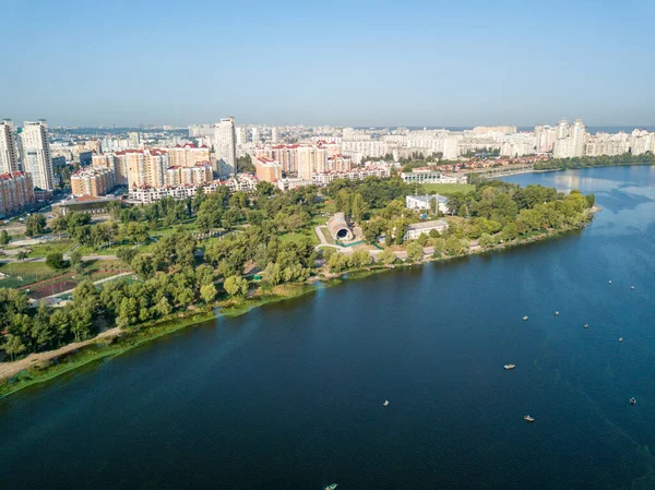 Veduta Aerea Del Drone Fiume Dnieper Kiev — Foto Stock