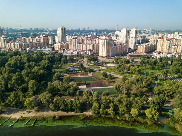 Vue Aérienne Sur Drone Rivière Dniepr Kiev — Photo