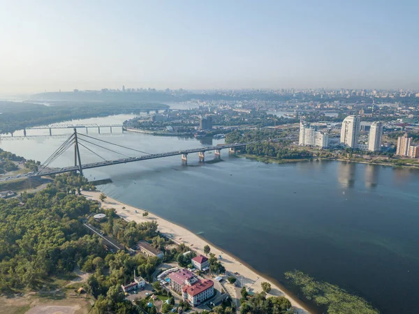 Severní Most Přes Řeku Dněpru Kyjevě Zobrazení Leteckých Dronů — Stock fotografie