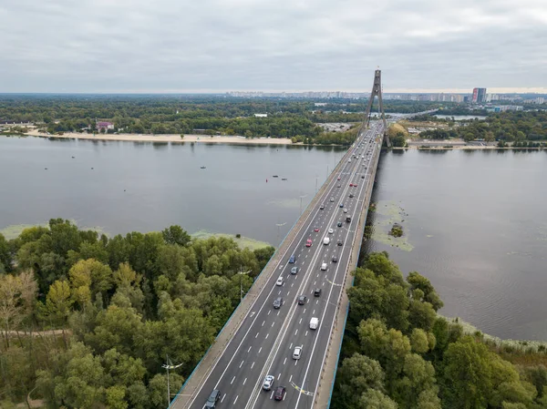 North Bridge Dnieper River Kiev Aerial Drone View — Stock Photo, Image