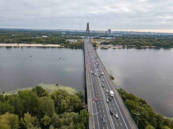 North Bridge Dnieper River Kiev Aerial Drone View — Stock Photo, Image