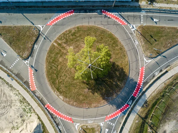 Drohnen Aus Der Luft Autostraße Mit Radfahrstreifen — Stockfoto