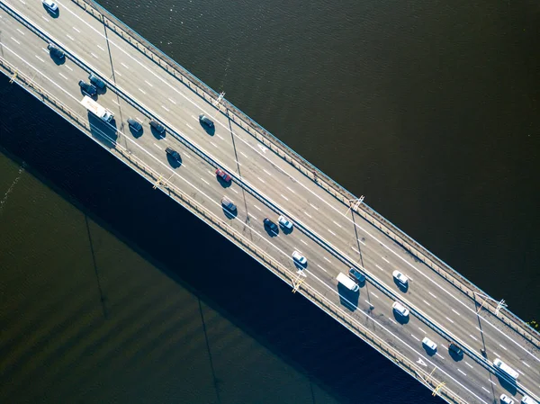 Automobile North Bridge Kiev Directly Aerial Drone Top Shot — Stock Photo, Image