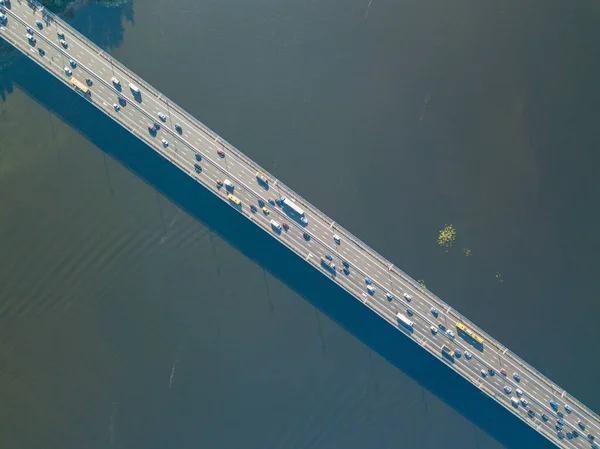 Automobile North Bridge Kiev Directly Aerial Drone Top Shot — Stock Photo, Image