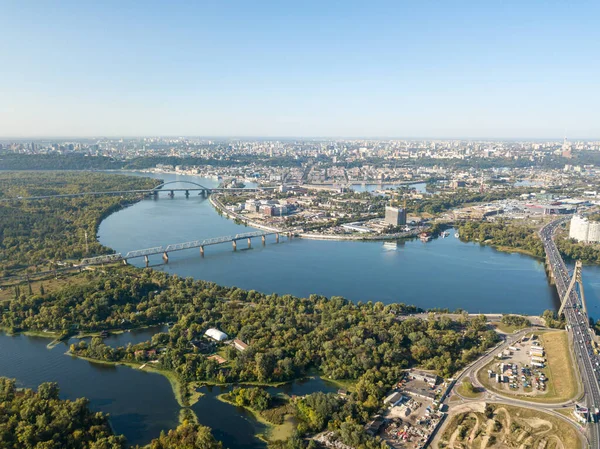 Vue Aérienne Sur Drone Rivière Dniepr Kiev — Photo