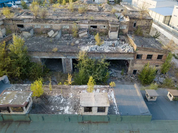 Vista Aérea Del Dron Taller Destruido Planta —  Fotos de Stock