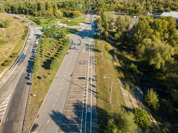 Vista Aérea Drones Estrada Com Marcações Para Ciclistas — Fotografia de Stock