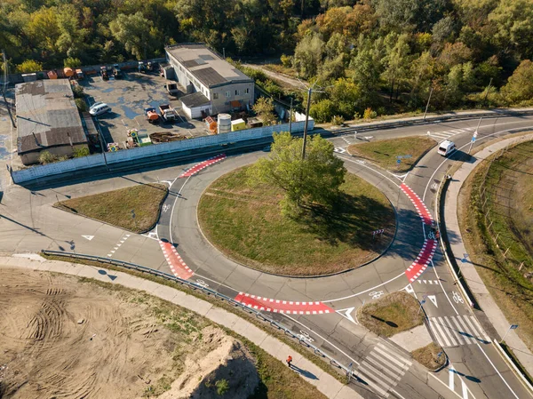 Vista Aérea Drones Estrada Com Marcações Para Ciclistas — Fotografia de Stock