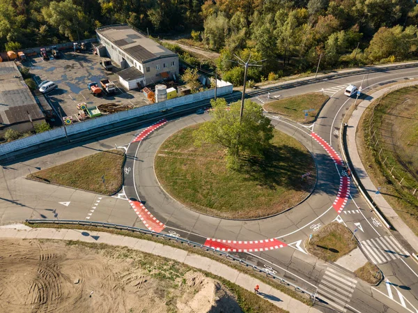 Vista Aérea Drones Estrada Com Marcações Para Ciclistas — Fotografia de Stock