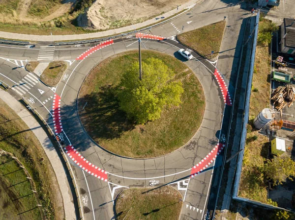 Drohnen Aus Der Luft Straße Mit Markierungen Für Radfahrer — Stockfoto