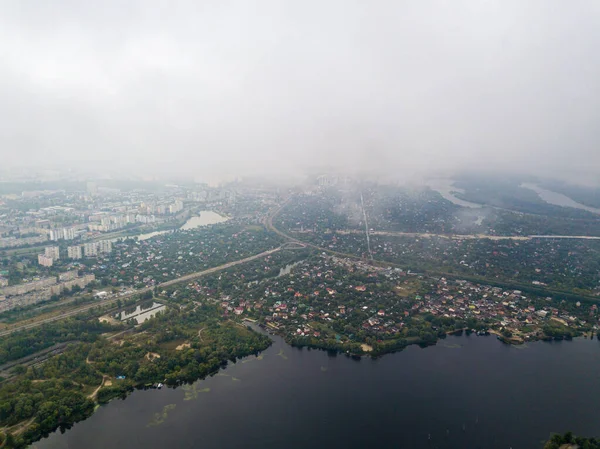 Vue Aérienne Kiev Rivière Dniepr Depuis Les Nuages — Photo