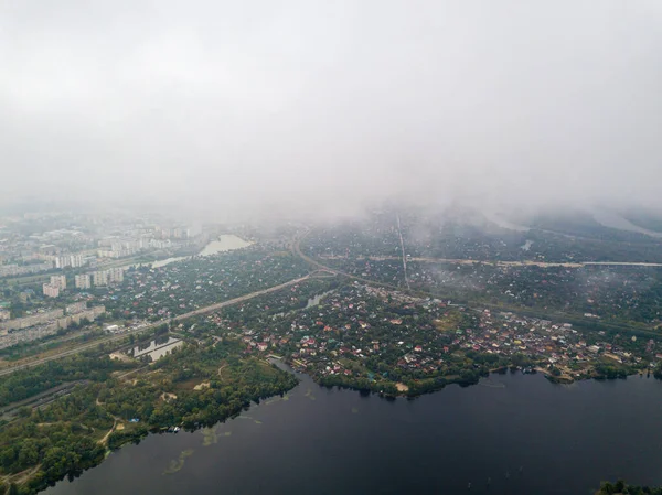 Vue Aérienne Kiev Rivière Dniepr Depuis Les Nuages — Photo