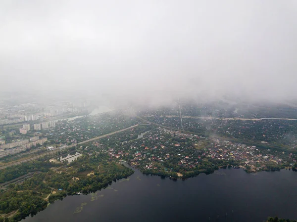 Vue Aérienne Kiev Rivière Dniepr Depuis Les Nuages — Photo