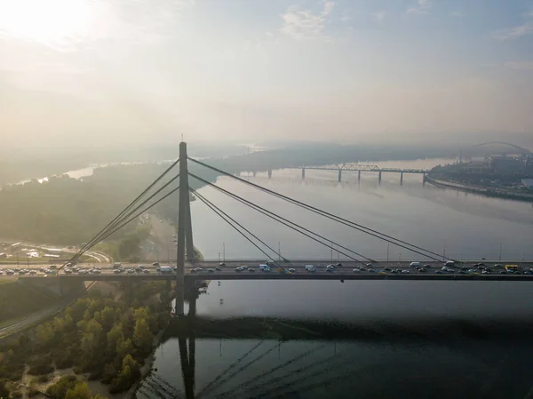 Vue Aérienne Sur Drone Pont Nord Kiev Dans Les Rayons — Photo