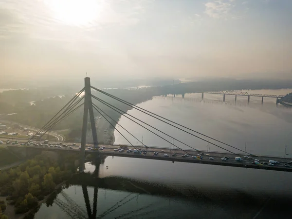 Vue Aérienne Sur Drone Pont Nord Kiev Dans Les Rayons — Photo